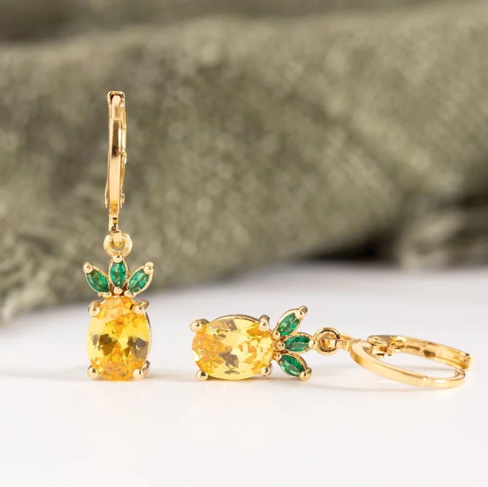 Pineapple Huggie Earrings - Only 1 left! - Picture 2 of 6